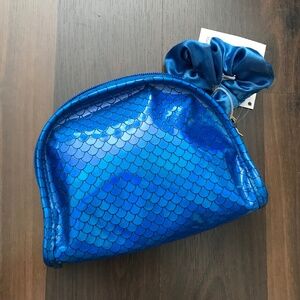 NWT Modella Mermaid Clutch With Blue Hair Scrunchie Make Up Cosmetic Bag Purse